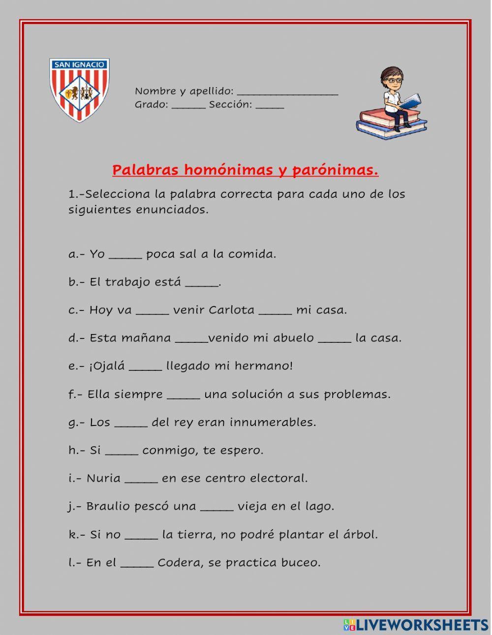 Palabras homónimas y parónimas