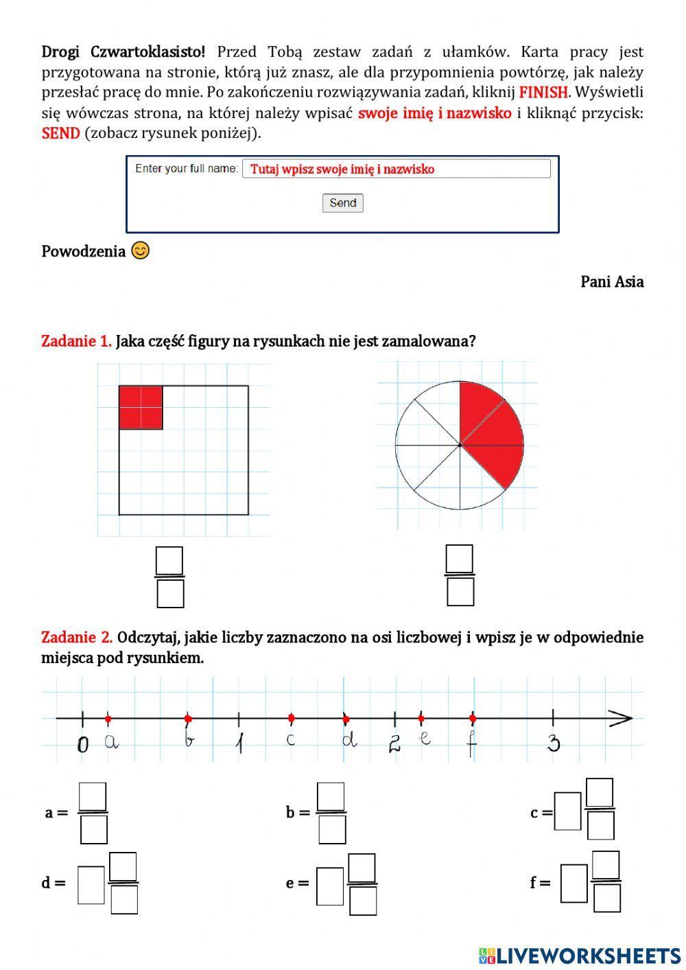 Karta pracy - ułamki zwykłe - kl 4 - wersja 2