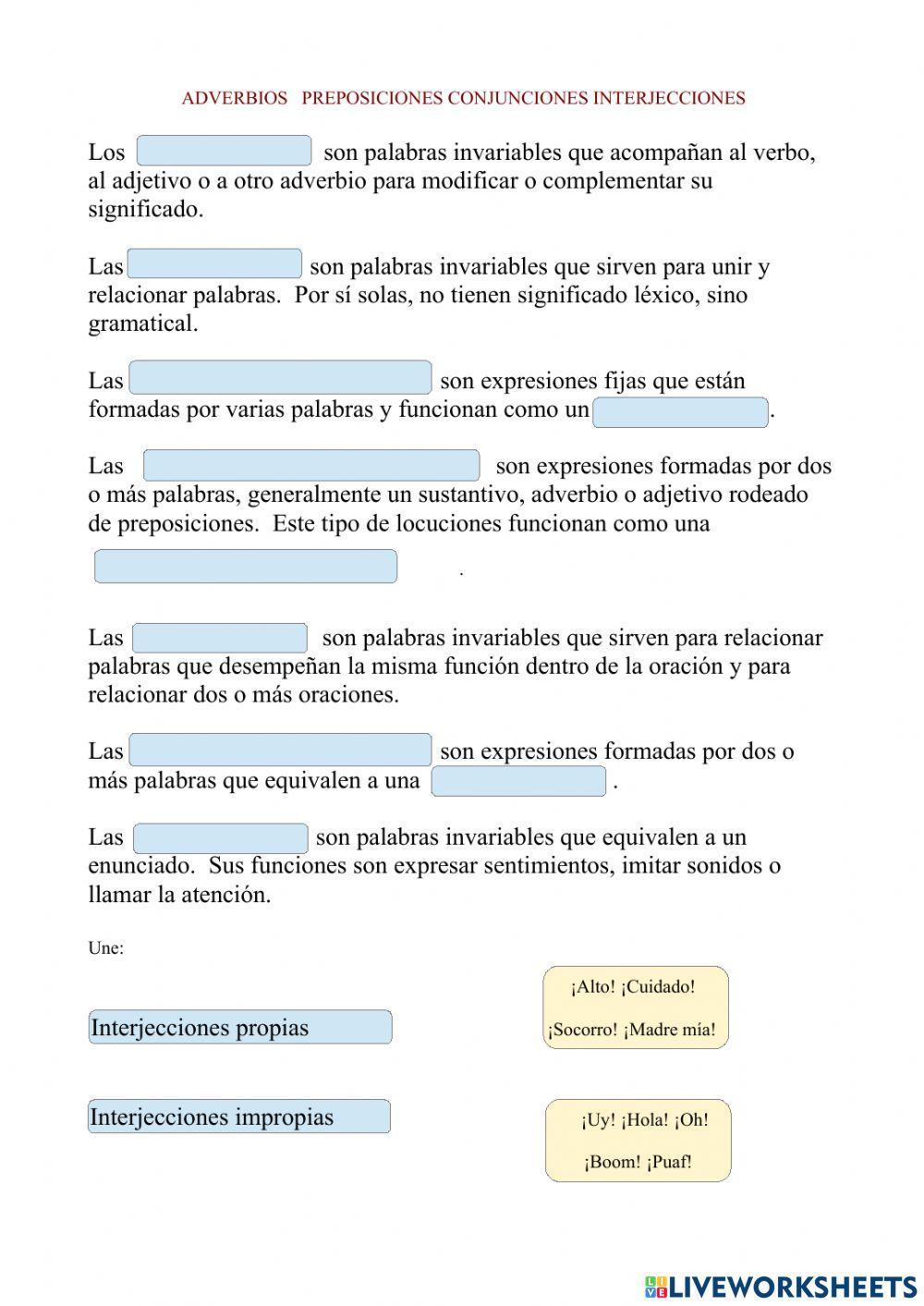 Adverbios conjunciones interjecciones preposicones