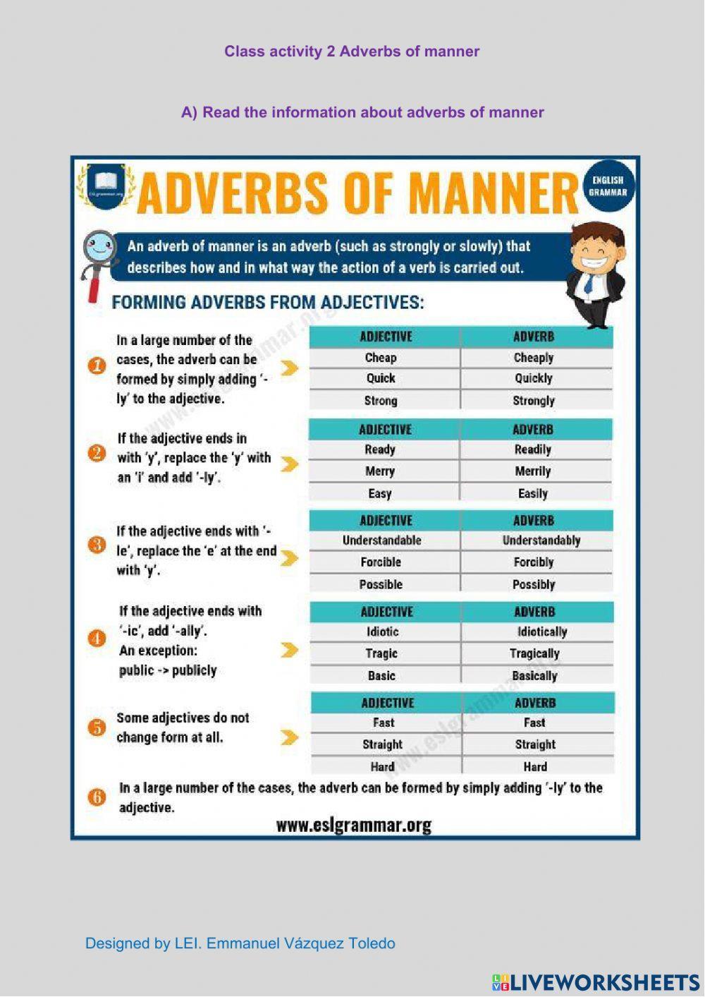 Adjectives and adverbs of manner