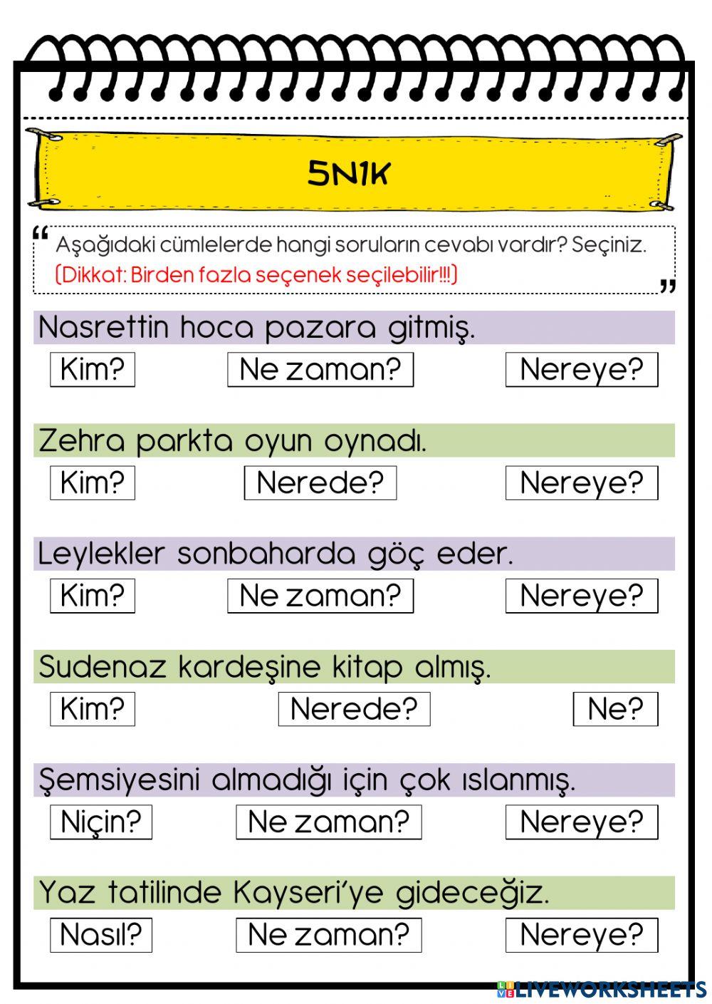 5n1k Soruları Etkinliği
