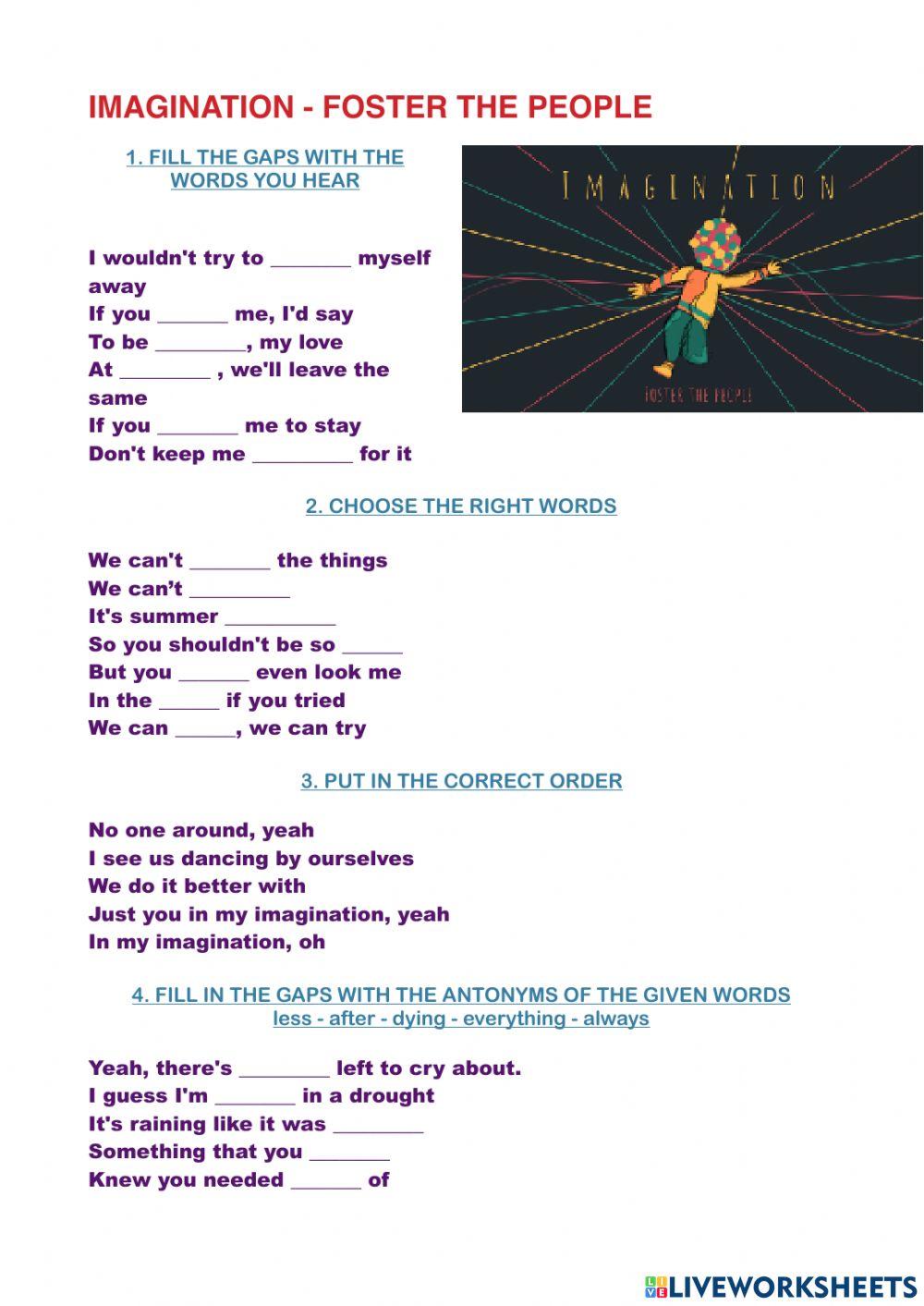 Esl imagination foster the people worksheet | Live Worksheets