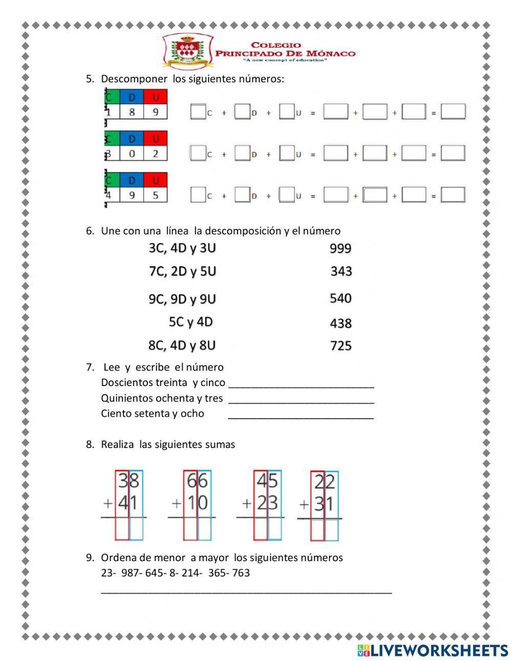 Evaluación  matemáticas primer  periodo