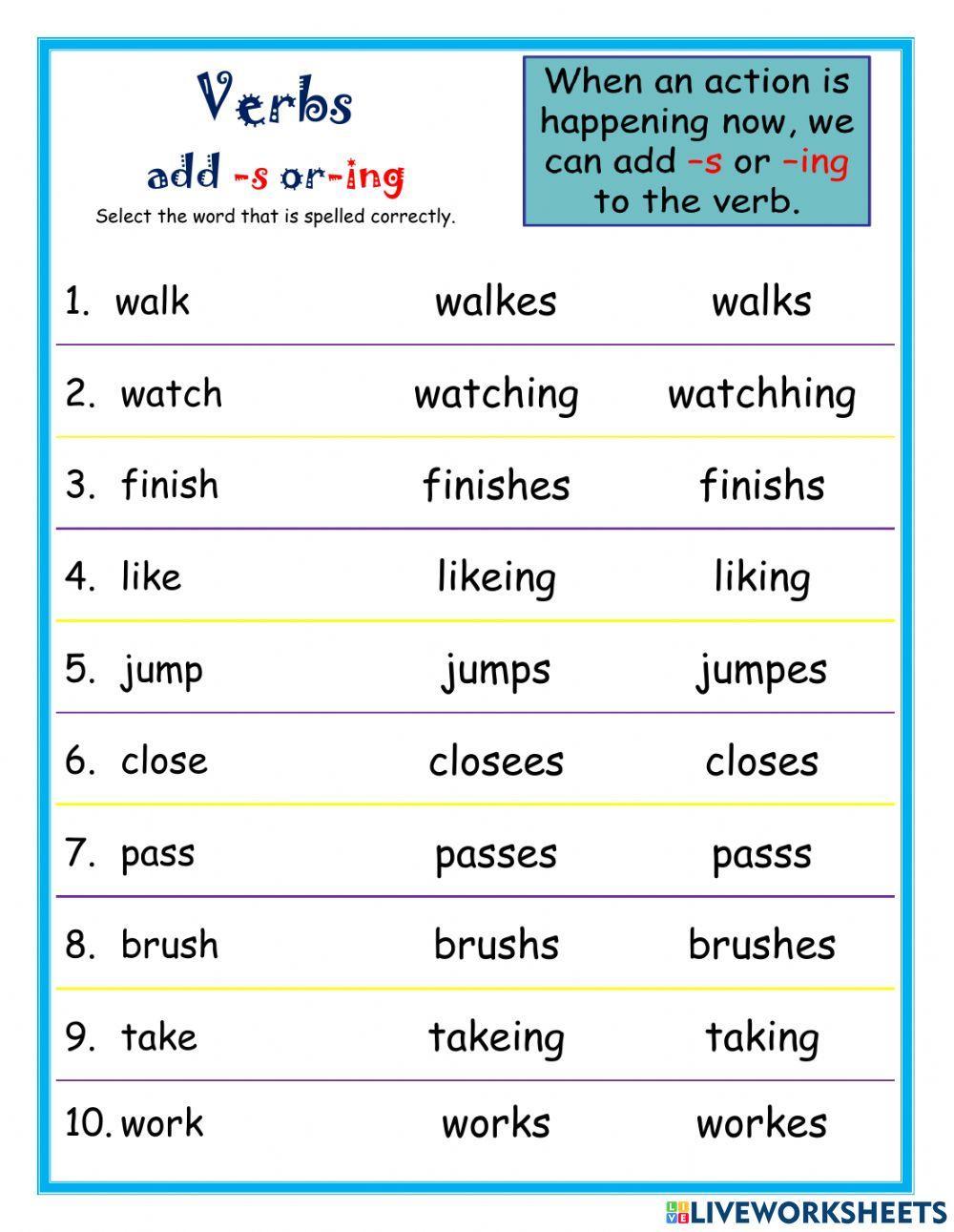 Verbs Add -s or -ing DJ