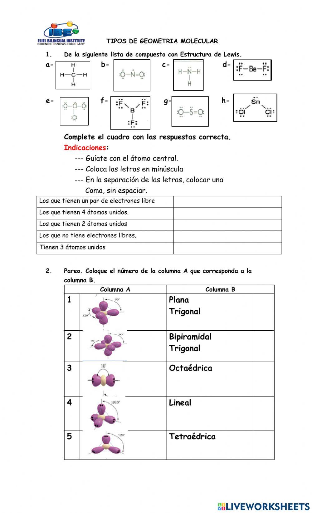 Geometría Molec… | Free Interactive Worksheets | 6500365, image size:1000x1643