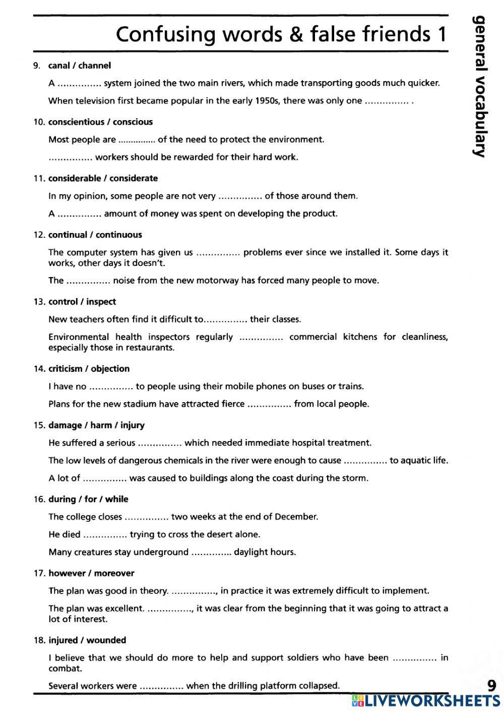 Vocabulary Ex. (IELTS) - Confusing Words