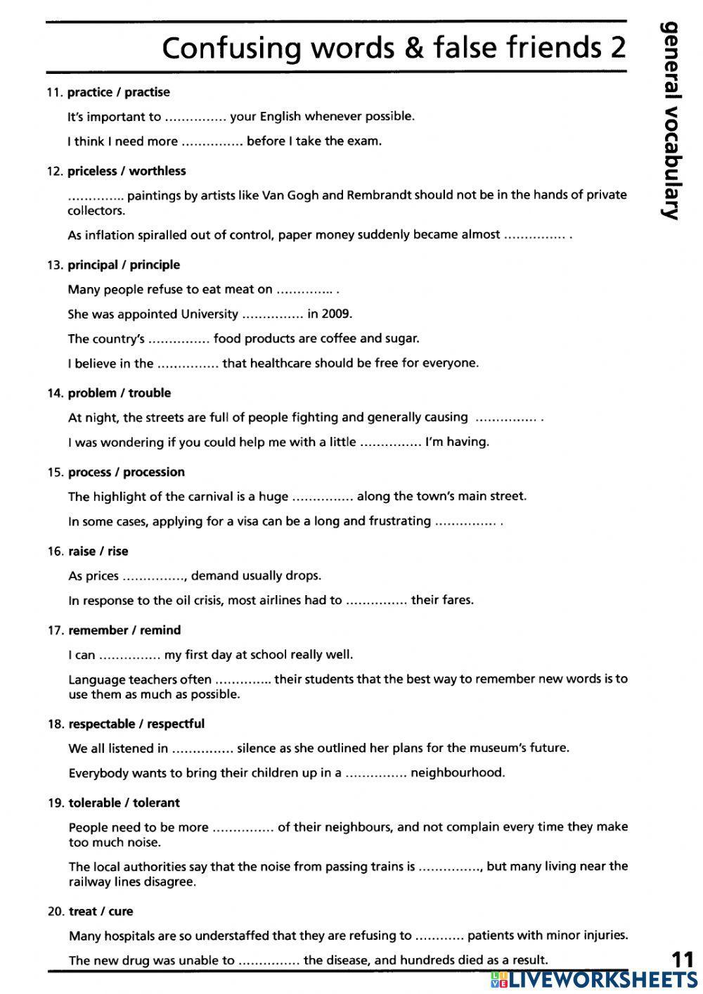 Vocabulary Ex. (IELTS) - Confusing Words