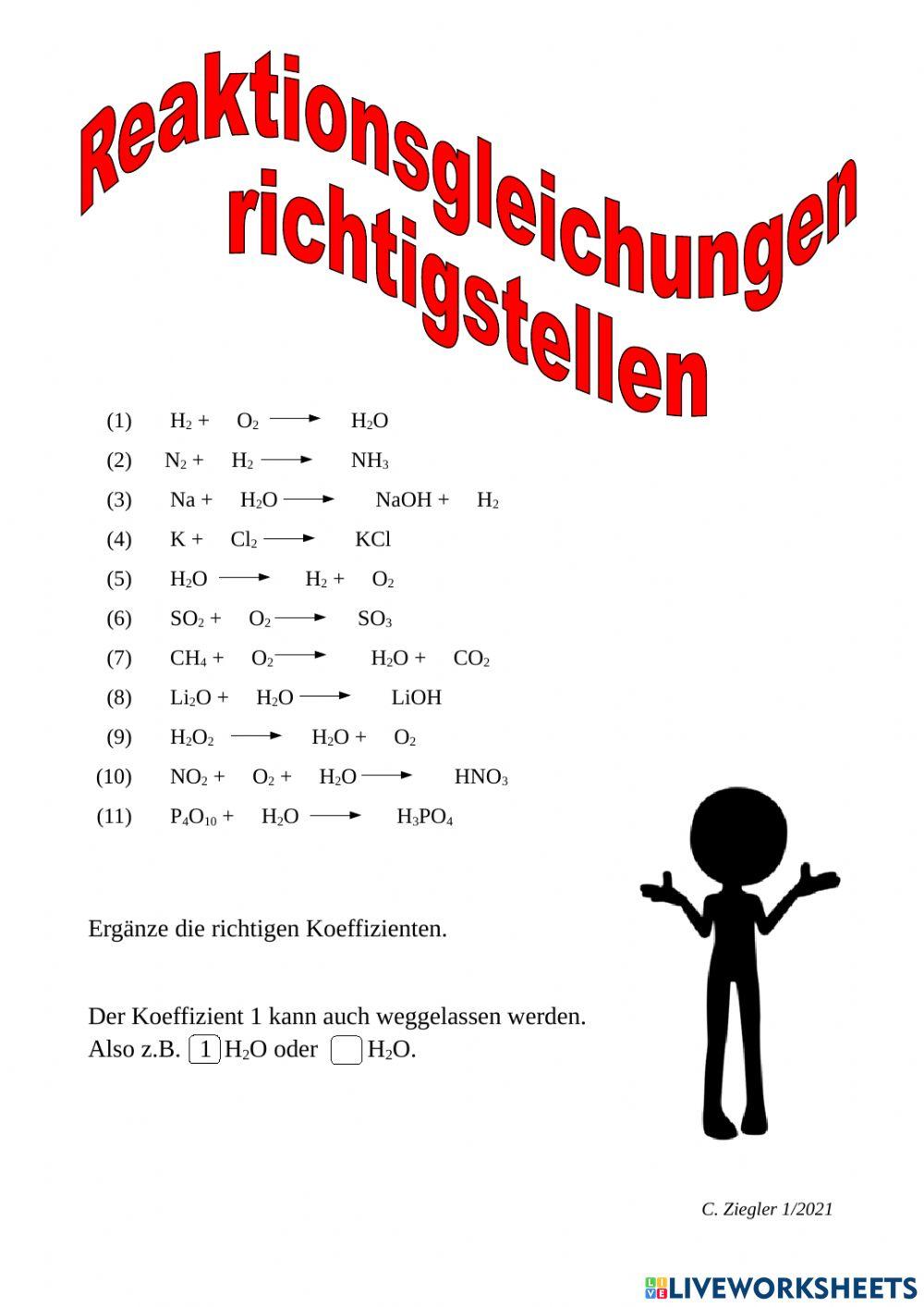 übungen Zum Aufstellen Von Reaktionsgleichungen Reaktionsgleichungen richtigstellen | somesing | Live