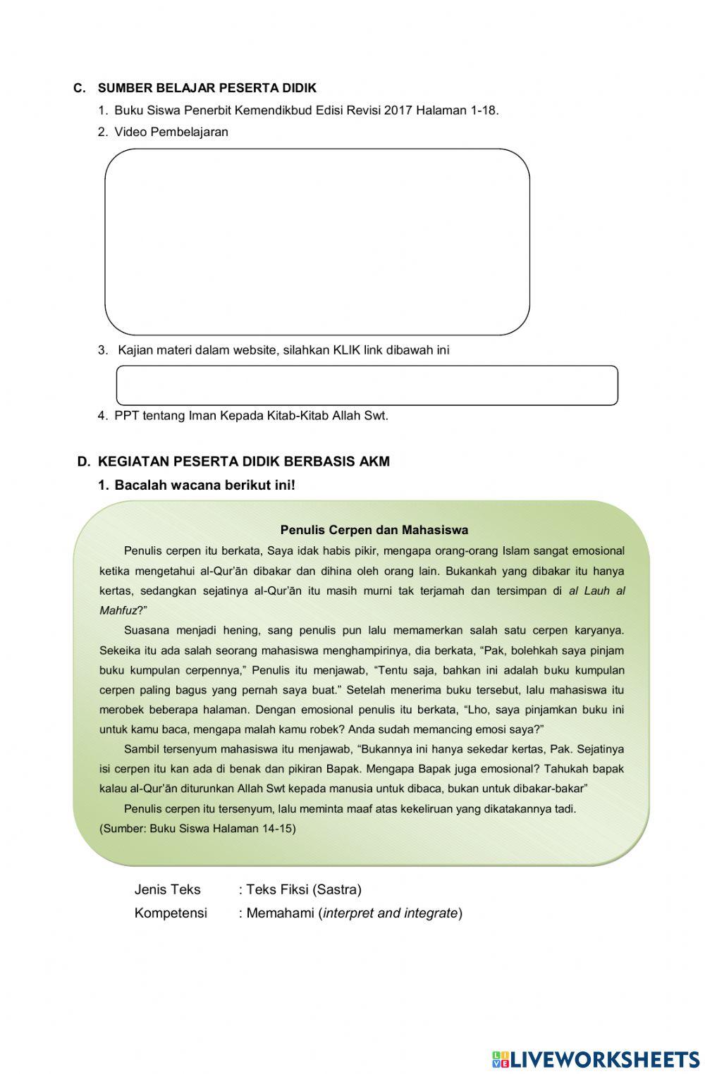 LKPD K8 KD 3.3 IMAN KEPADA KITAB ALLAH