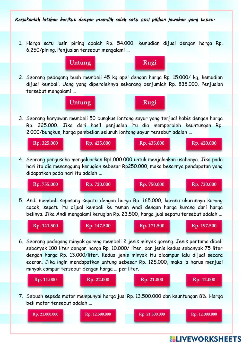 Latihan Keuntungan Kerugian