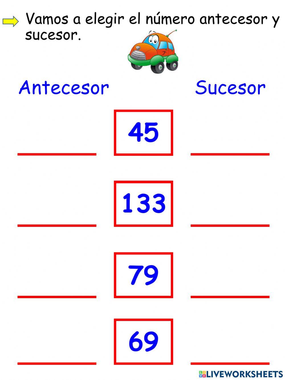 Números antecesores y sucesores