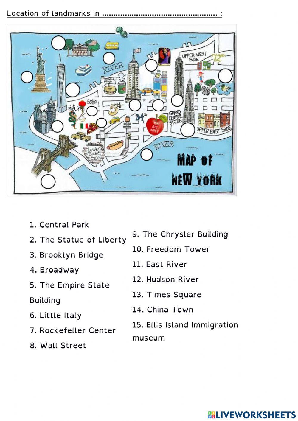 Manhattan landmarks map