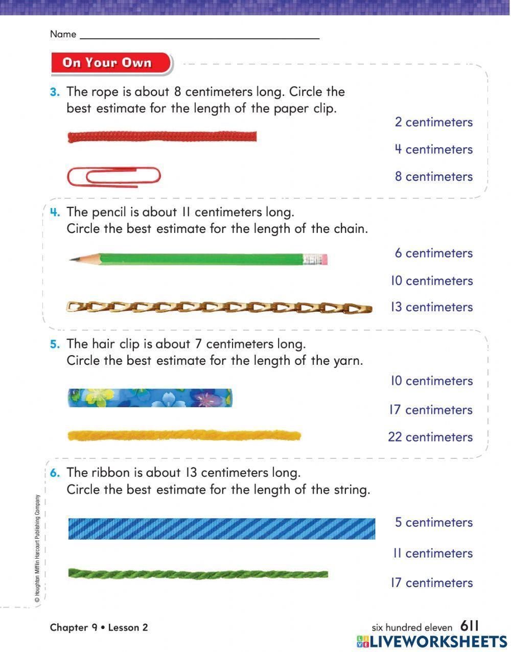 Estimate lengths in centimeters
