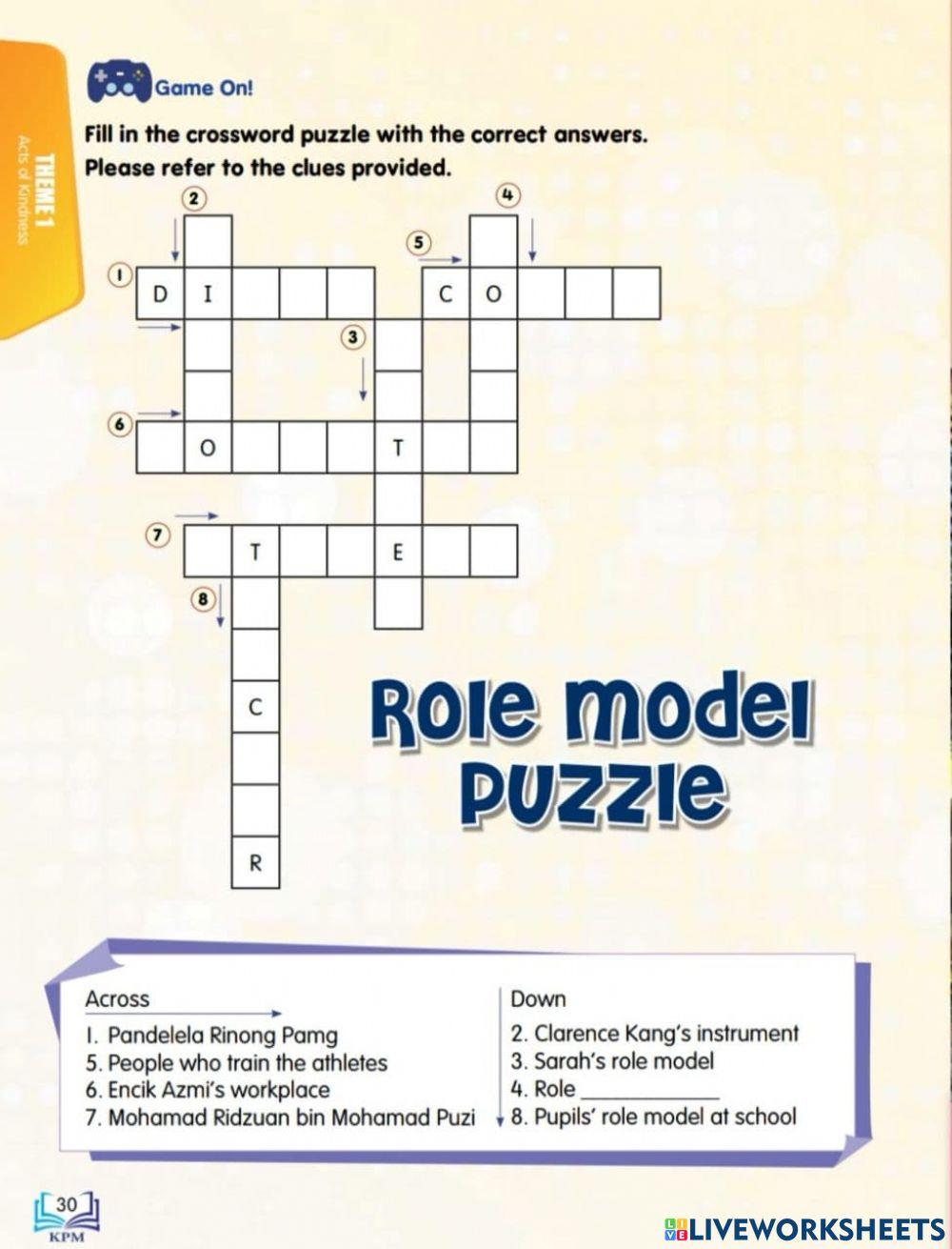 Crossword Puzzle Real Role Models worksheet Live Worksheets