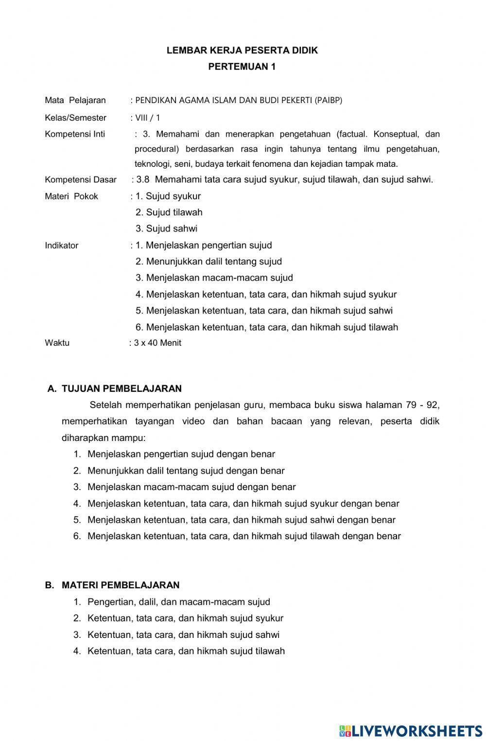 LKPD K8 3.8 MEMAHAMI SUJUD SYUKUR, SUJUD SAHWI, DAN SUJUD TILAWAH