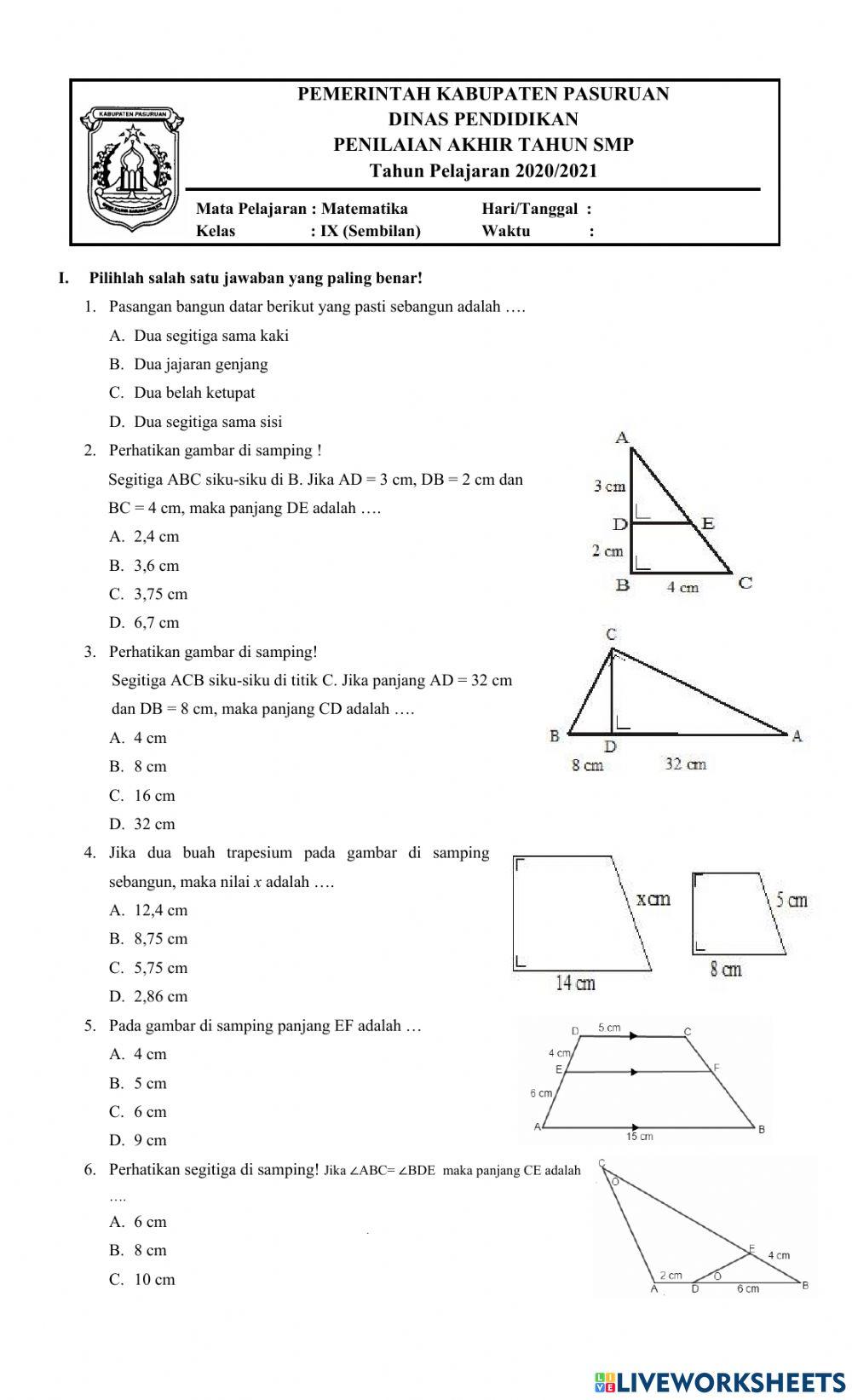 PAT matematika kelas 9