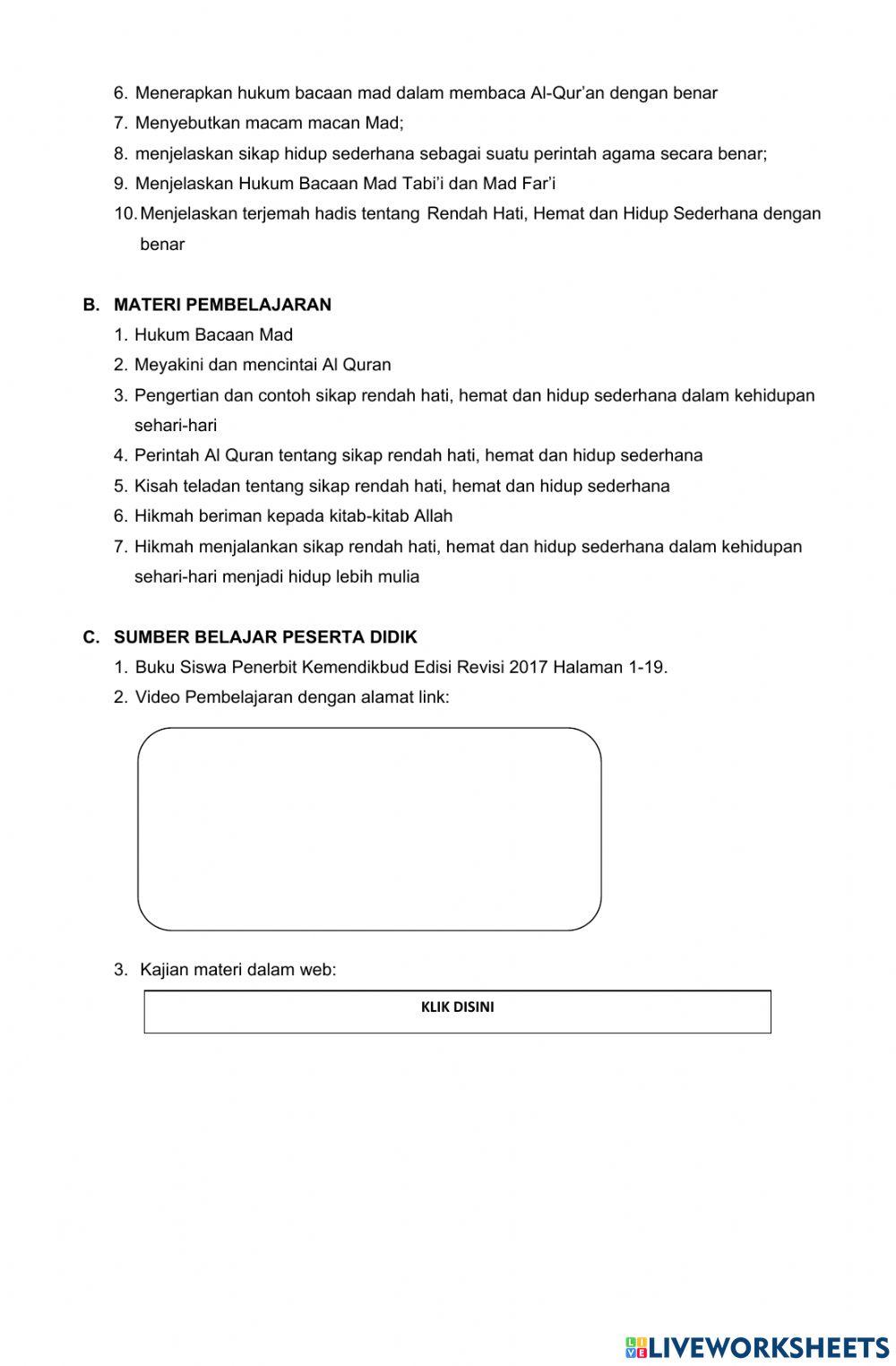 Lkpd k8 KD 3.1 Q.S Al isra' : 27 dan Q.S al furqan:63 tentang rendah hati hemat dan sederhana