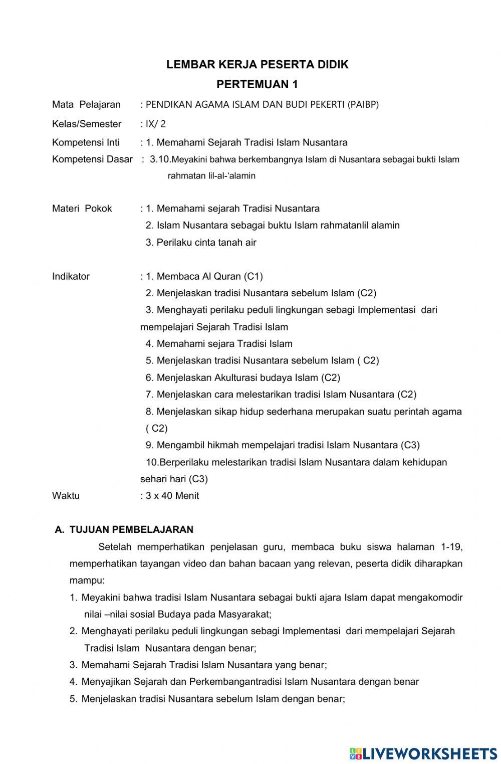 Lkpd k9 KD 3.10memahami sejarah tradisi islam
