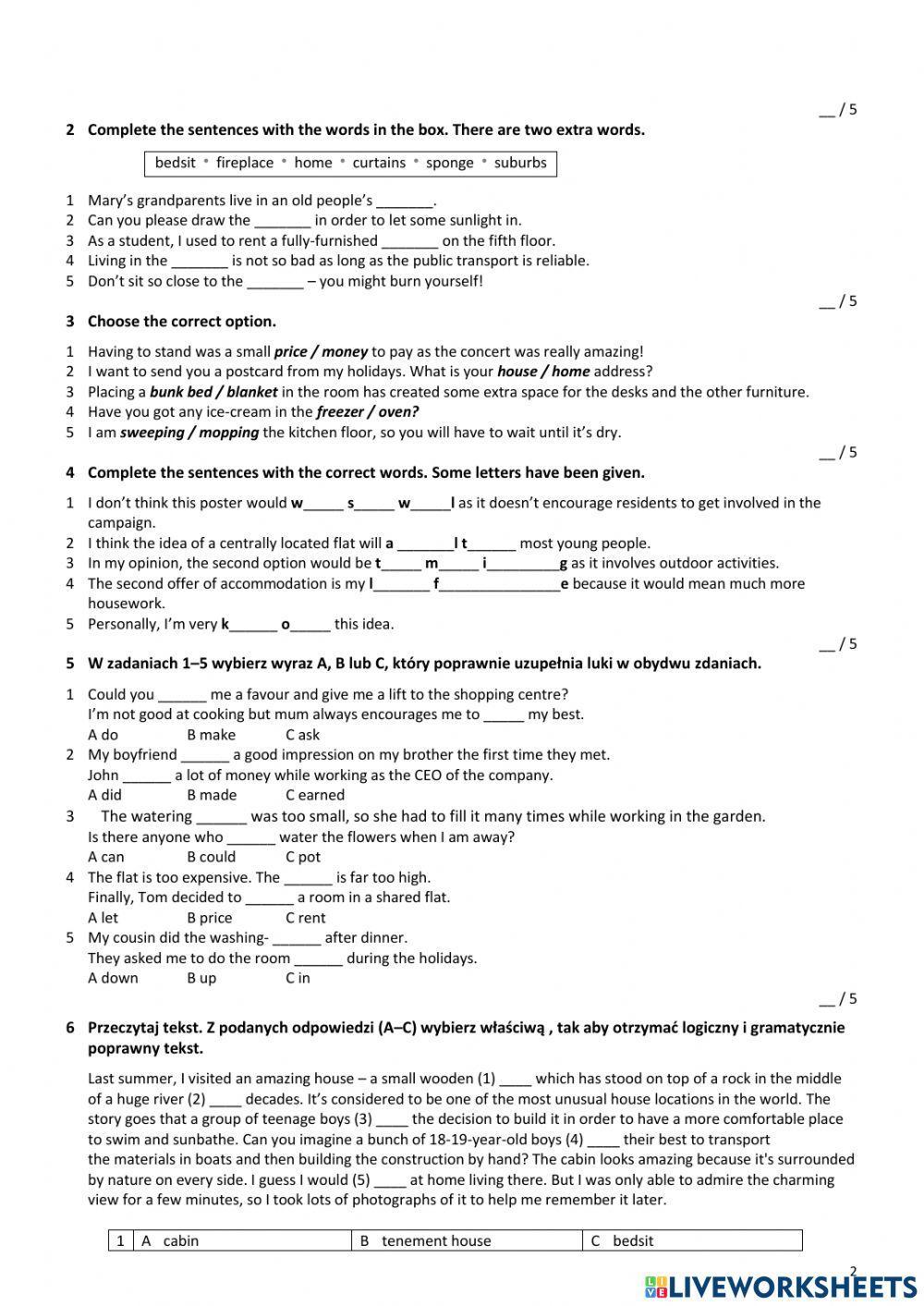 Ćwiczenia utrwalające słownictwo dom