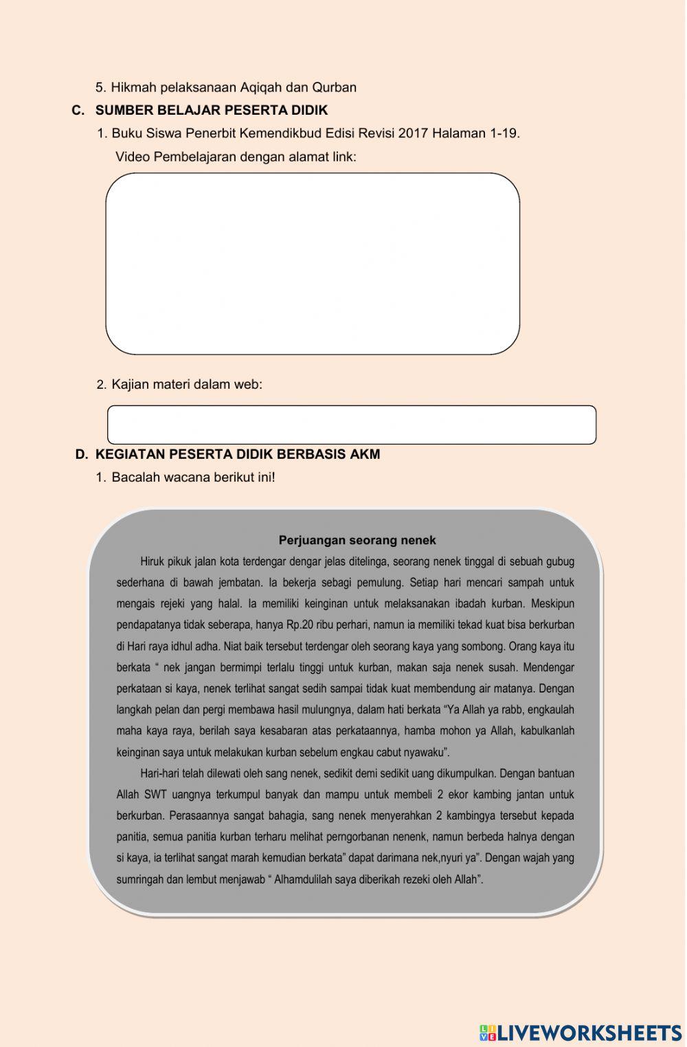 LKPD K9 KD 3.8 Memehami ketentuan aqiqah dan qurban