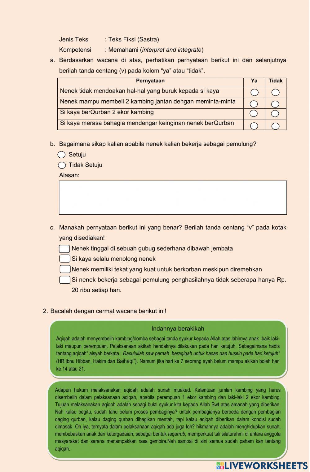 LKPD K9 KD 3.8 Memehami ketentuan aqiqah dan qurban