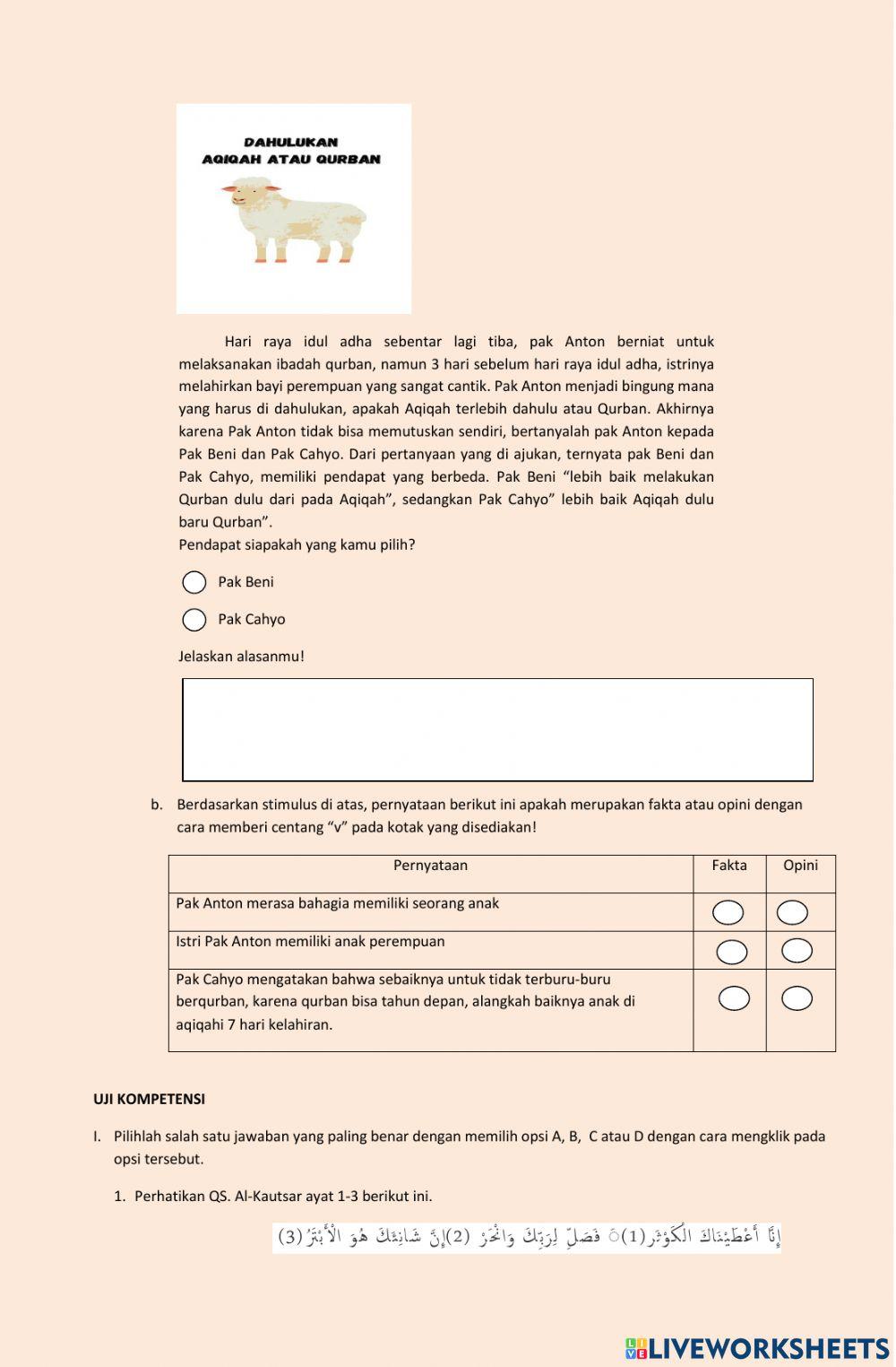 LKPD K9 KD 3.8 Memehami ketentuan aqiqah dan qurban