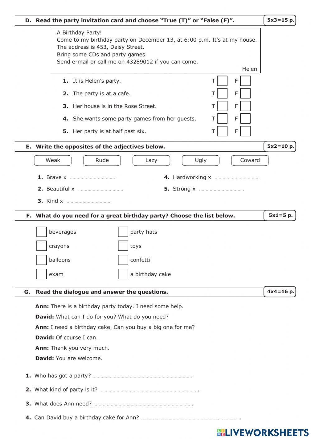 5th Grade Exam 5th Grade Exam