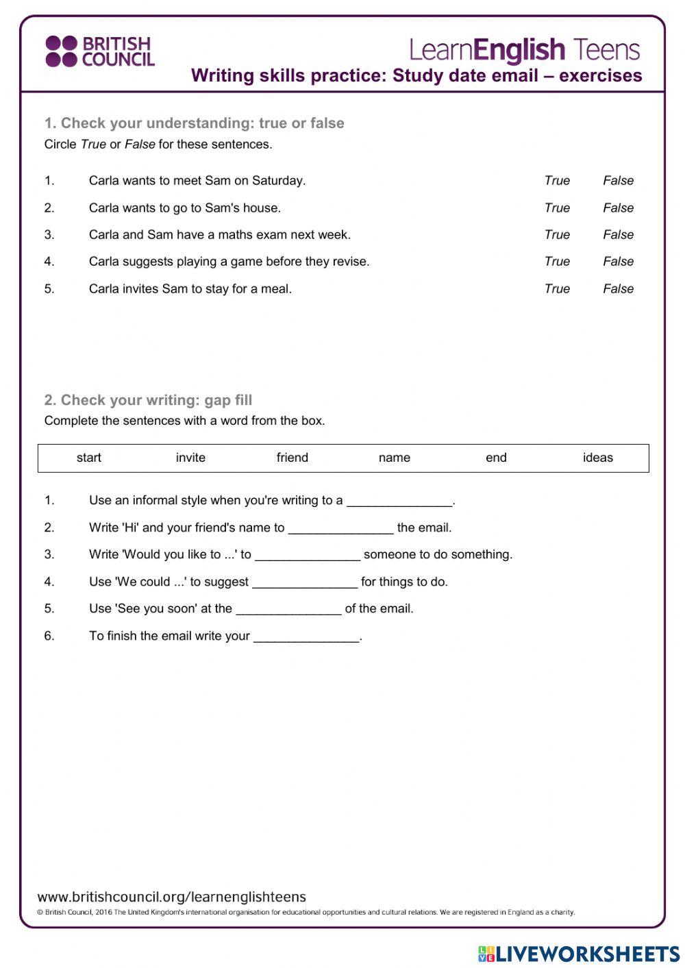 Writing an emai free interactive worksheets 4908377