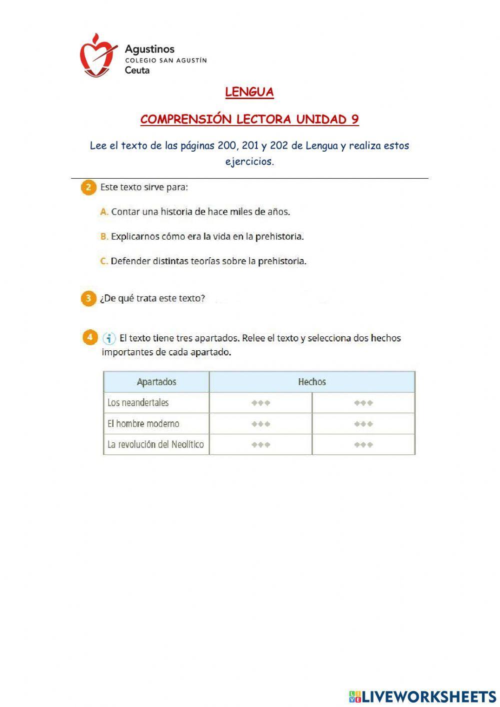 Comprensión Lectora -El Origen de Nuestra Especie- (Unidad 9)