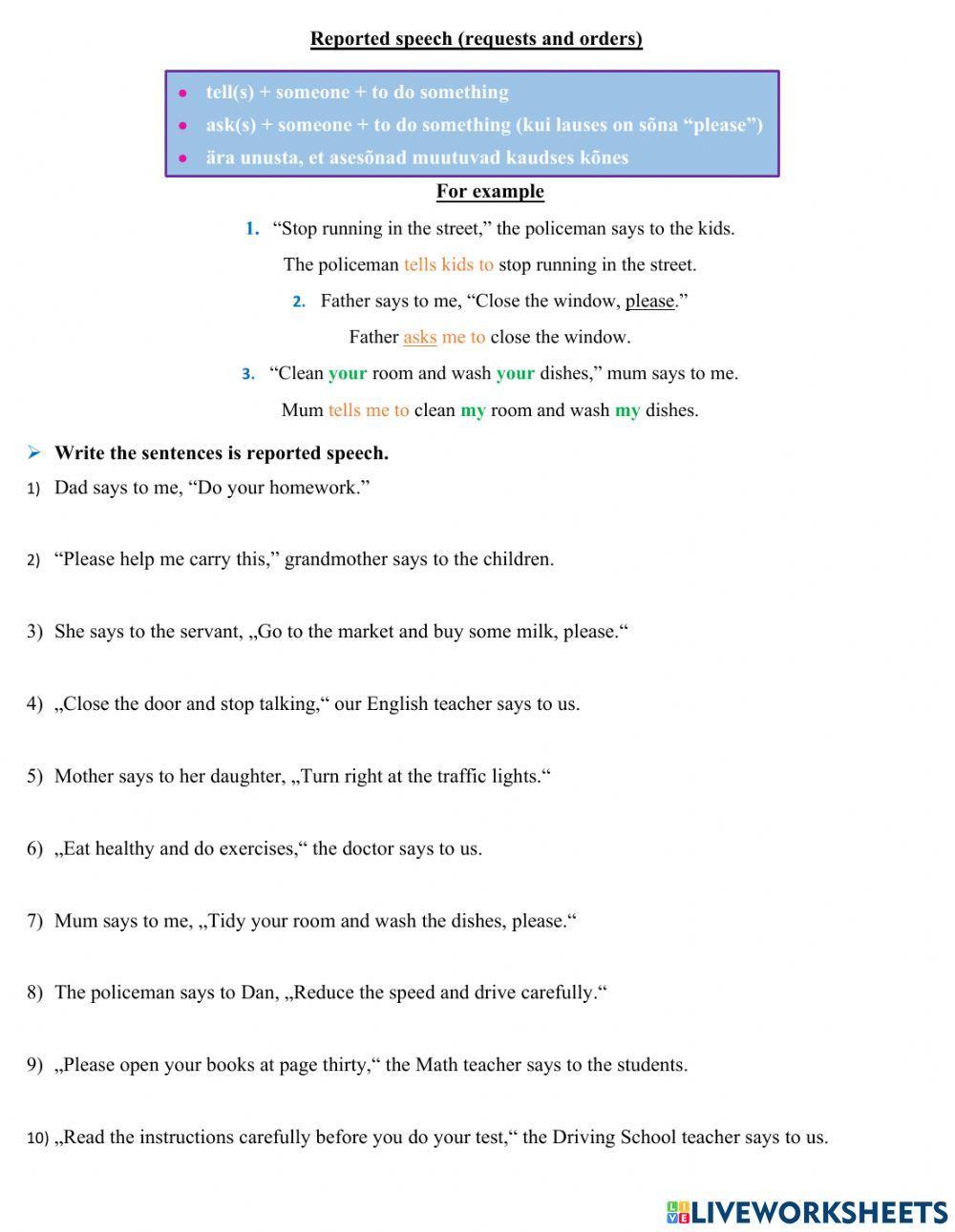 Reported speech-kaudne kõne (tell, ask)