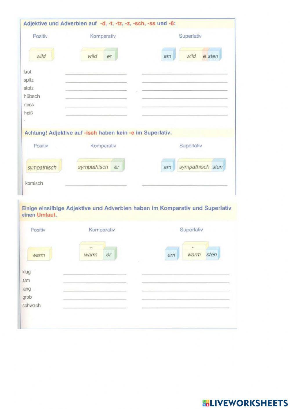 Steigerung Der Adjektive Französisch übungen Steigerung der Adjektive Teil 1 | LiveWorksheets