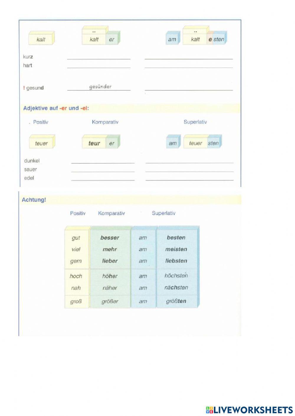 Steigerung Der Adjektive Französisch übungen Steigerung der Adjektive Teil 1 | LiveWorksheets