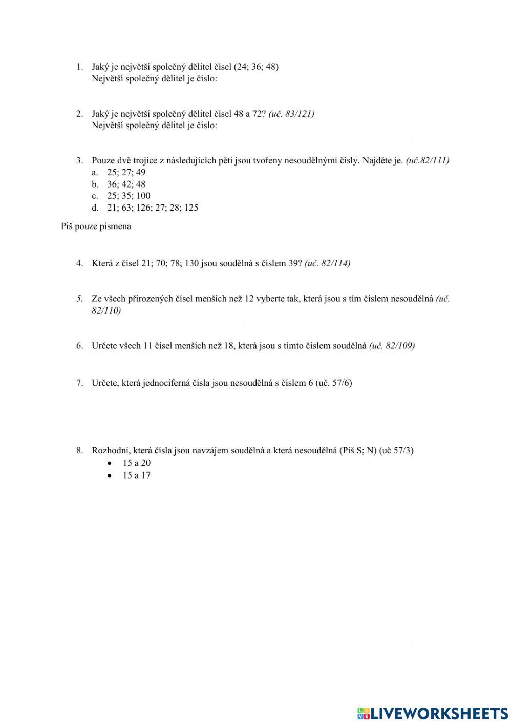 Soudělná, nesoudělná čísla