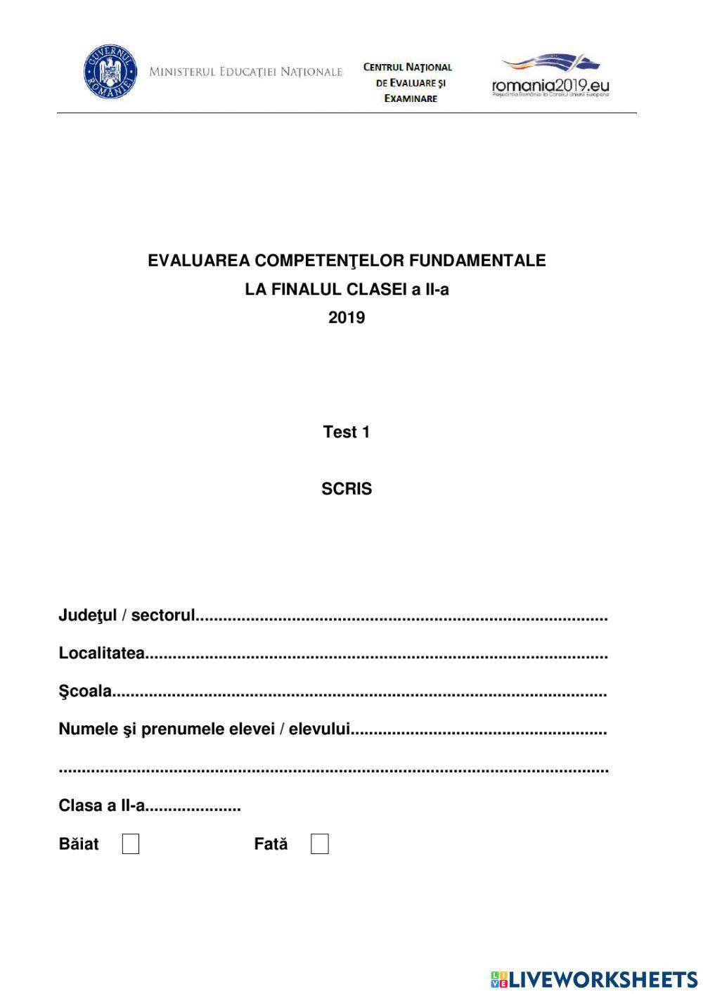  Test 1 EN 2019 Scris