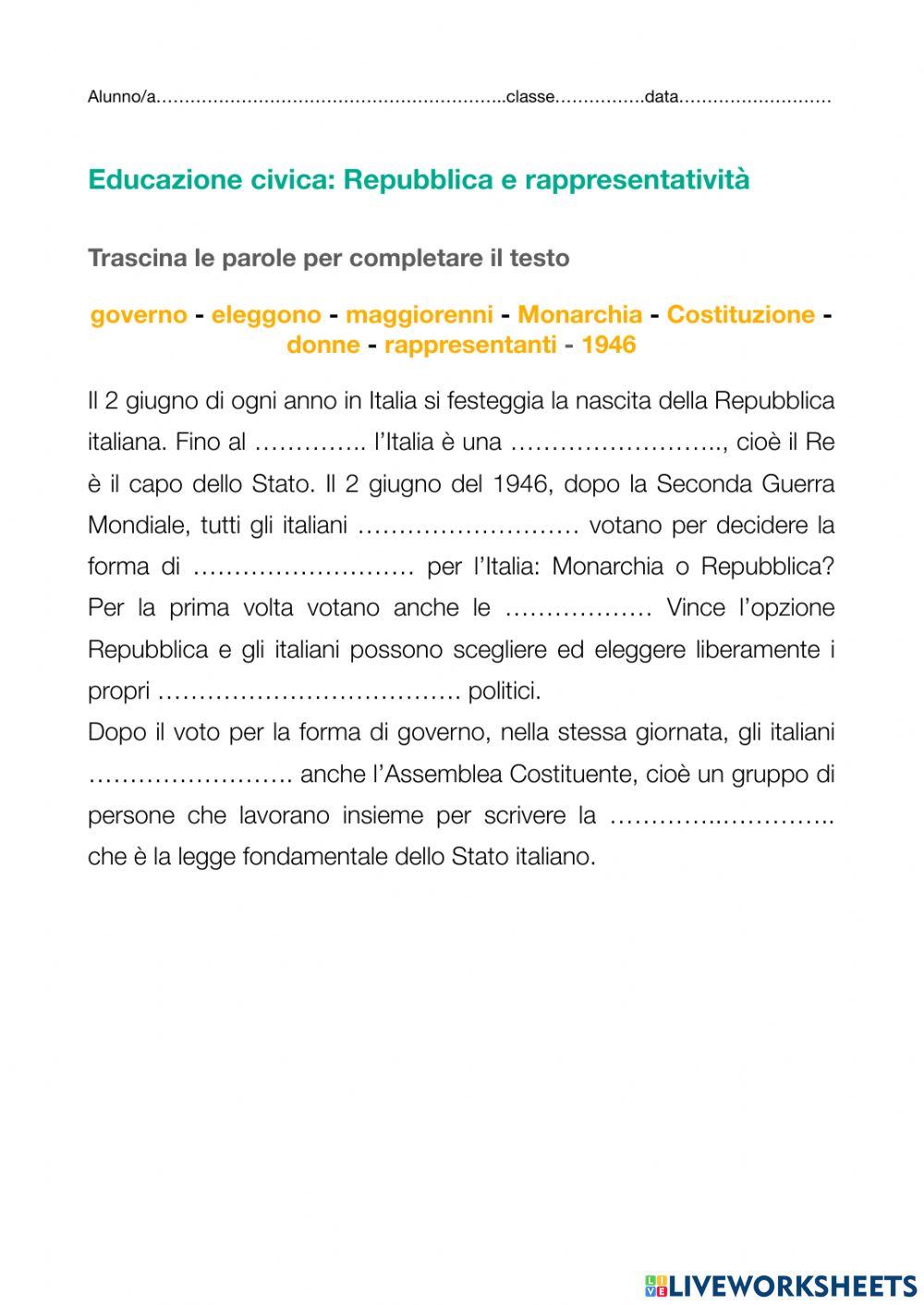 Repubblica e rappresentatività Repubblica e rappresentatività