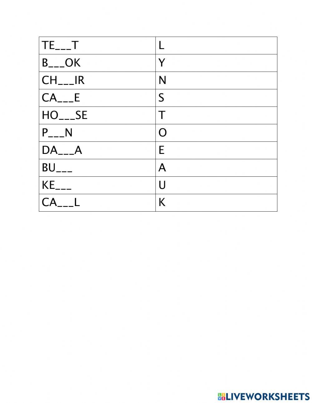 Missing letter interactive worksheet | Live Worksheets