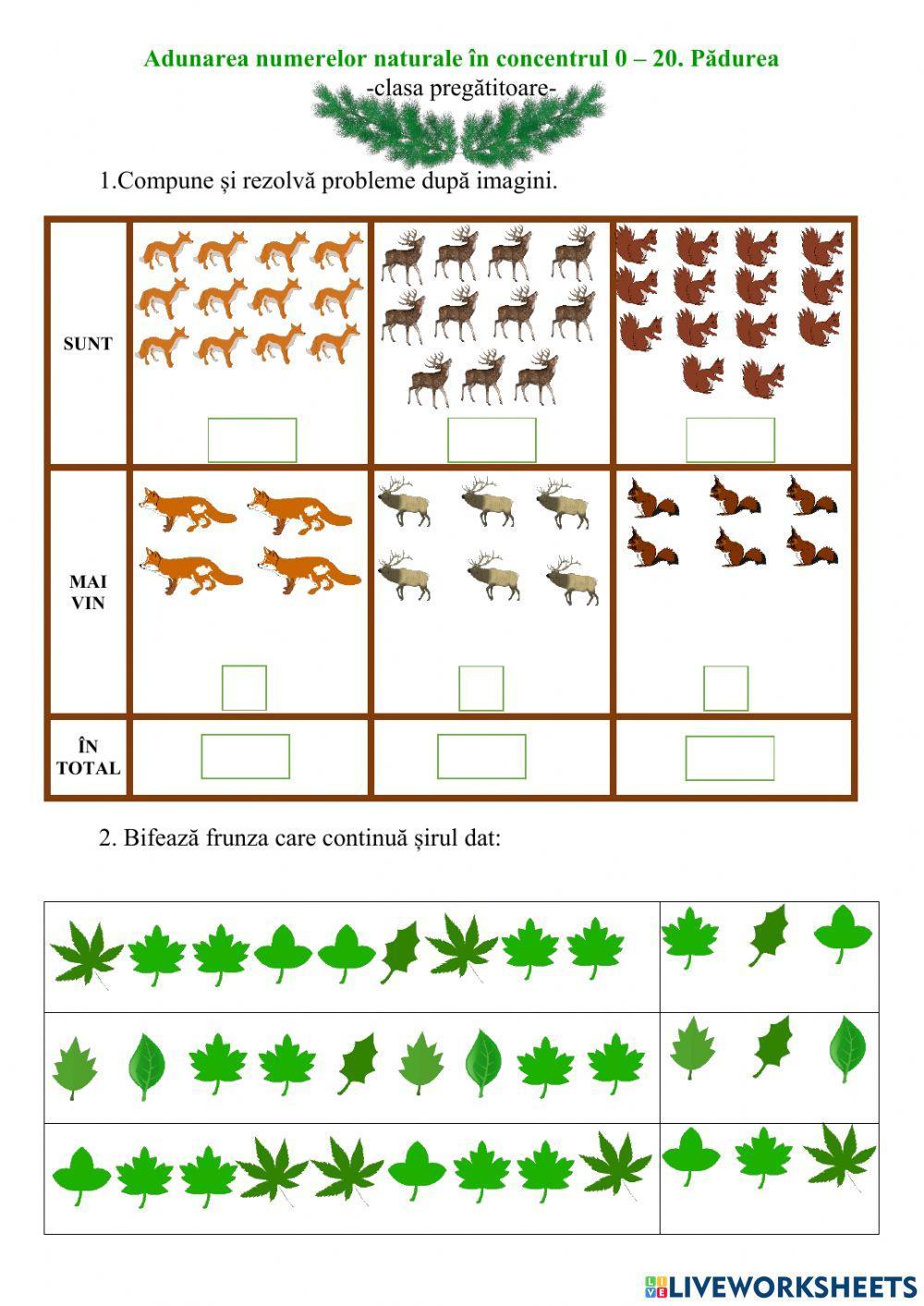 Adunarea numerelor de la 0 la 20. Pădurea