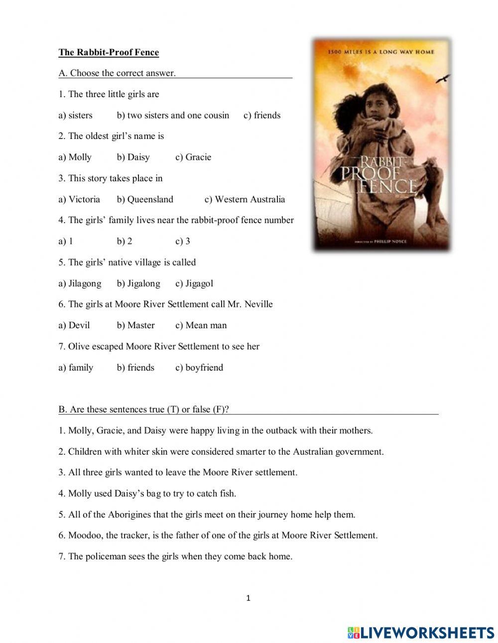 Rabbit proof fence worksheet | Live Worksheets rabbit-proof-fence-worksheet-live-worksheets