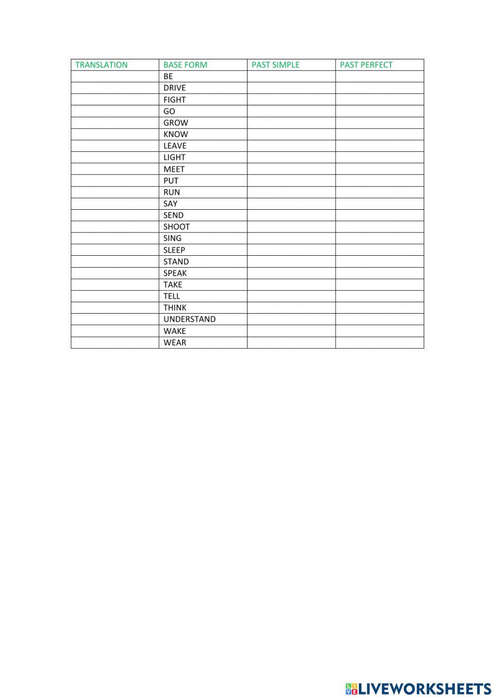 Irregular verbs test 2