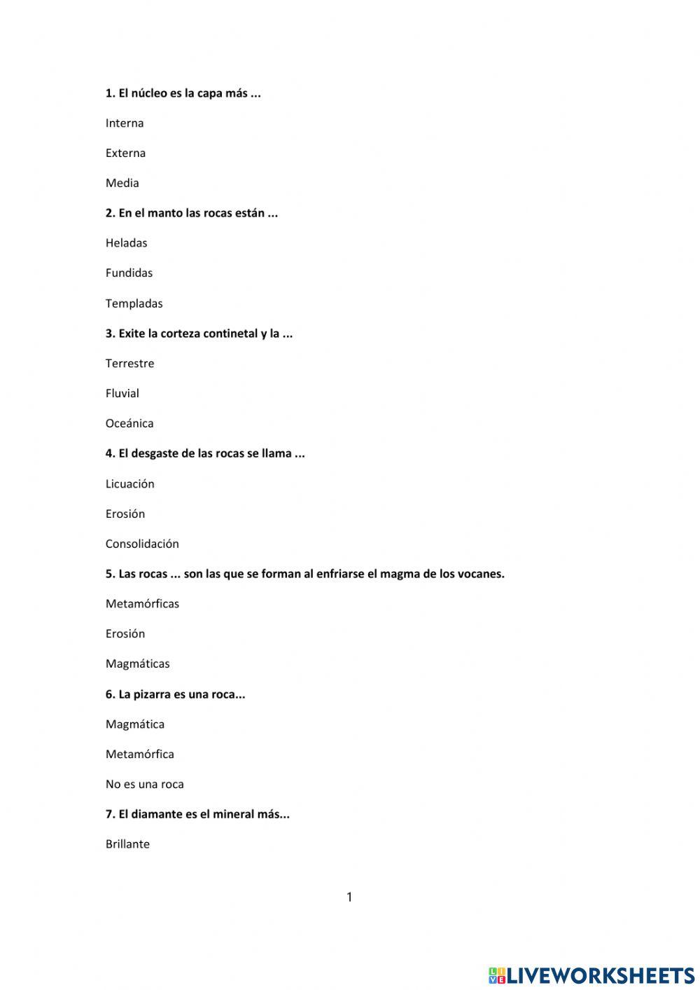 Examen ciencias sociales rocas