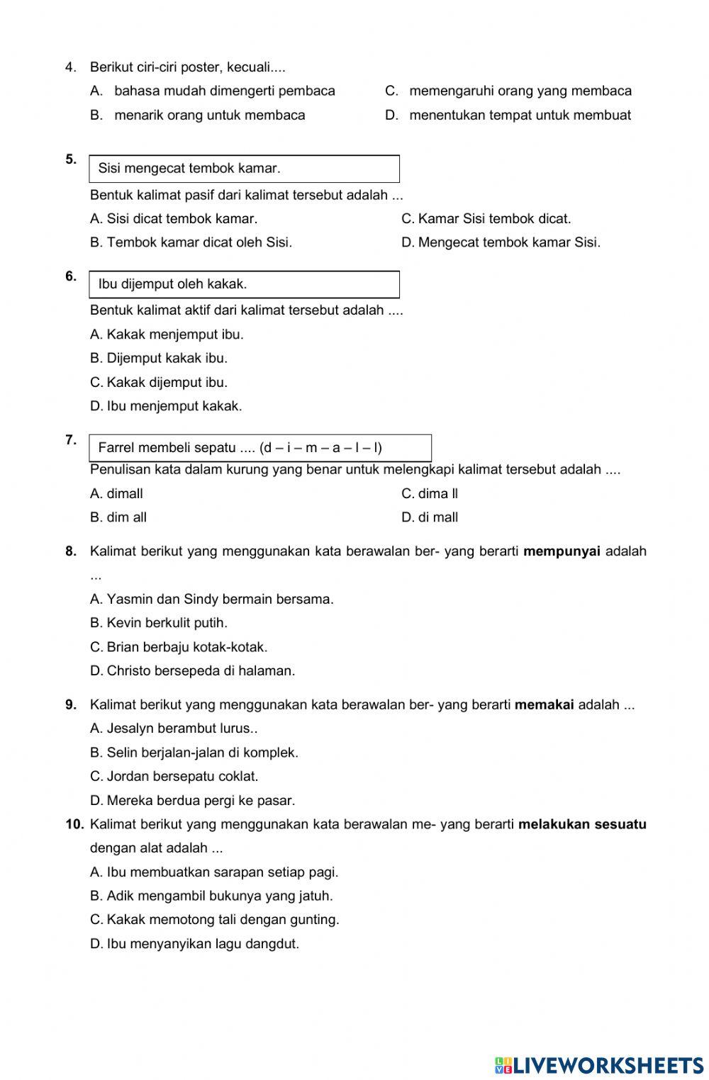Latihan Soal PAT Bahasa Indonesia