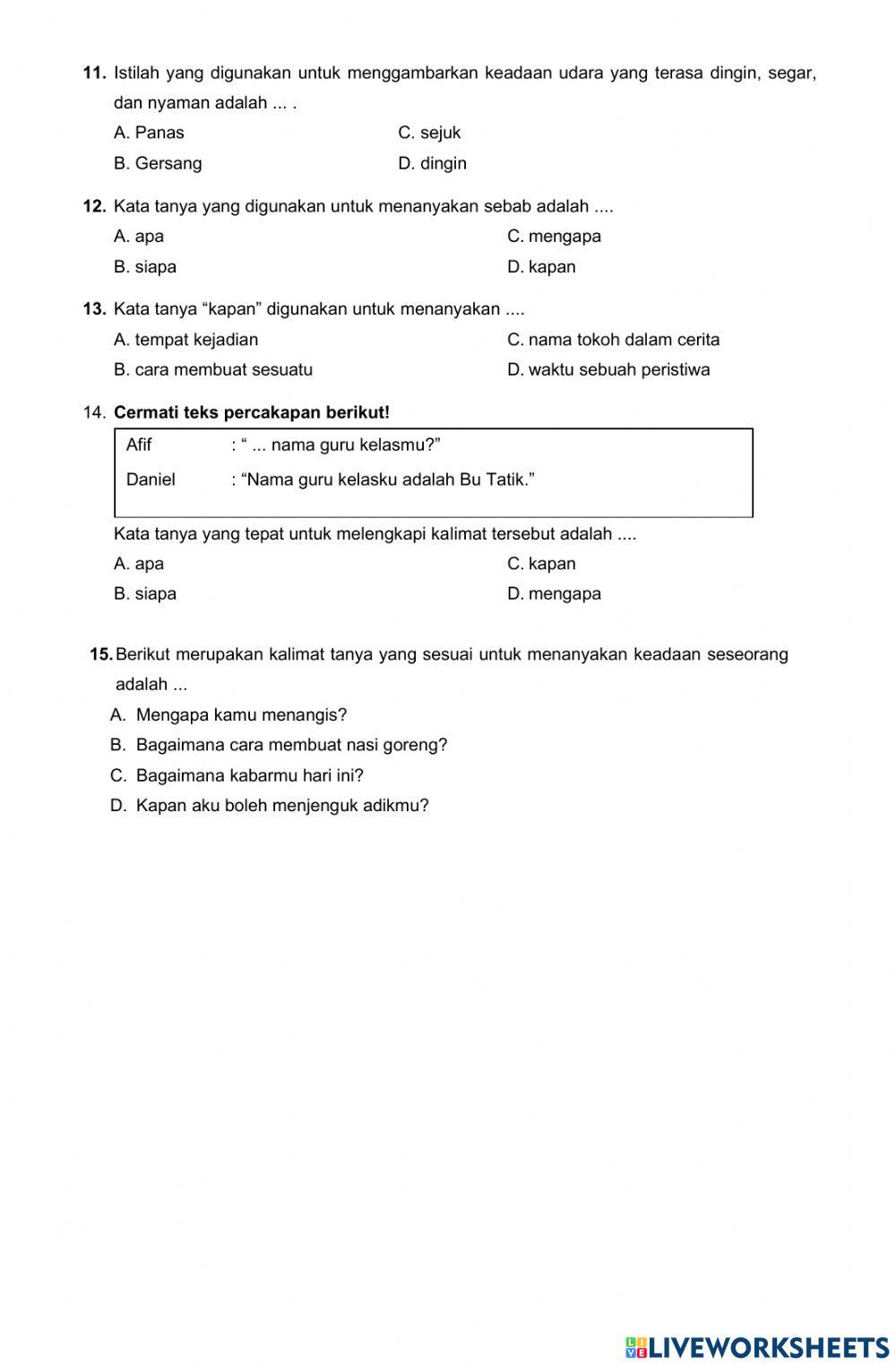 Latihan Soal PAT Bahasa Indonesia