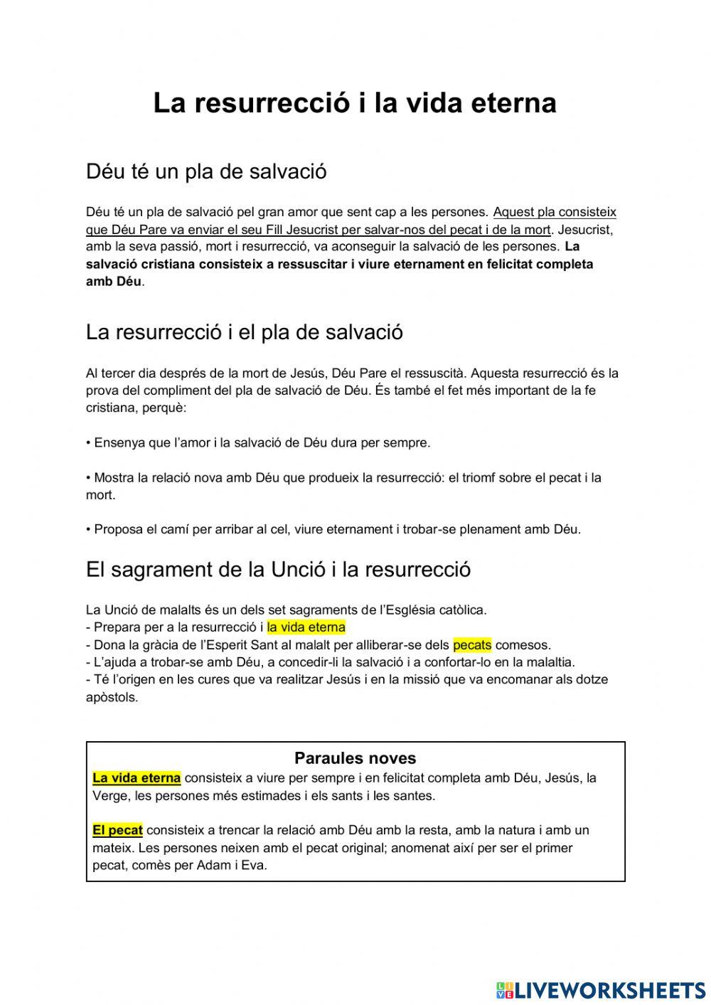 La resurrecció i la vida eterna La resurrecció i la vida eterna