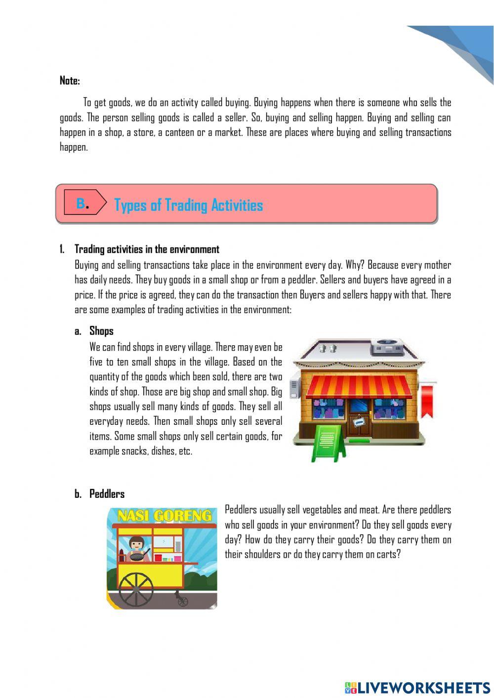 Buying and selling activities