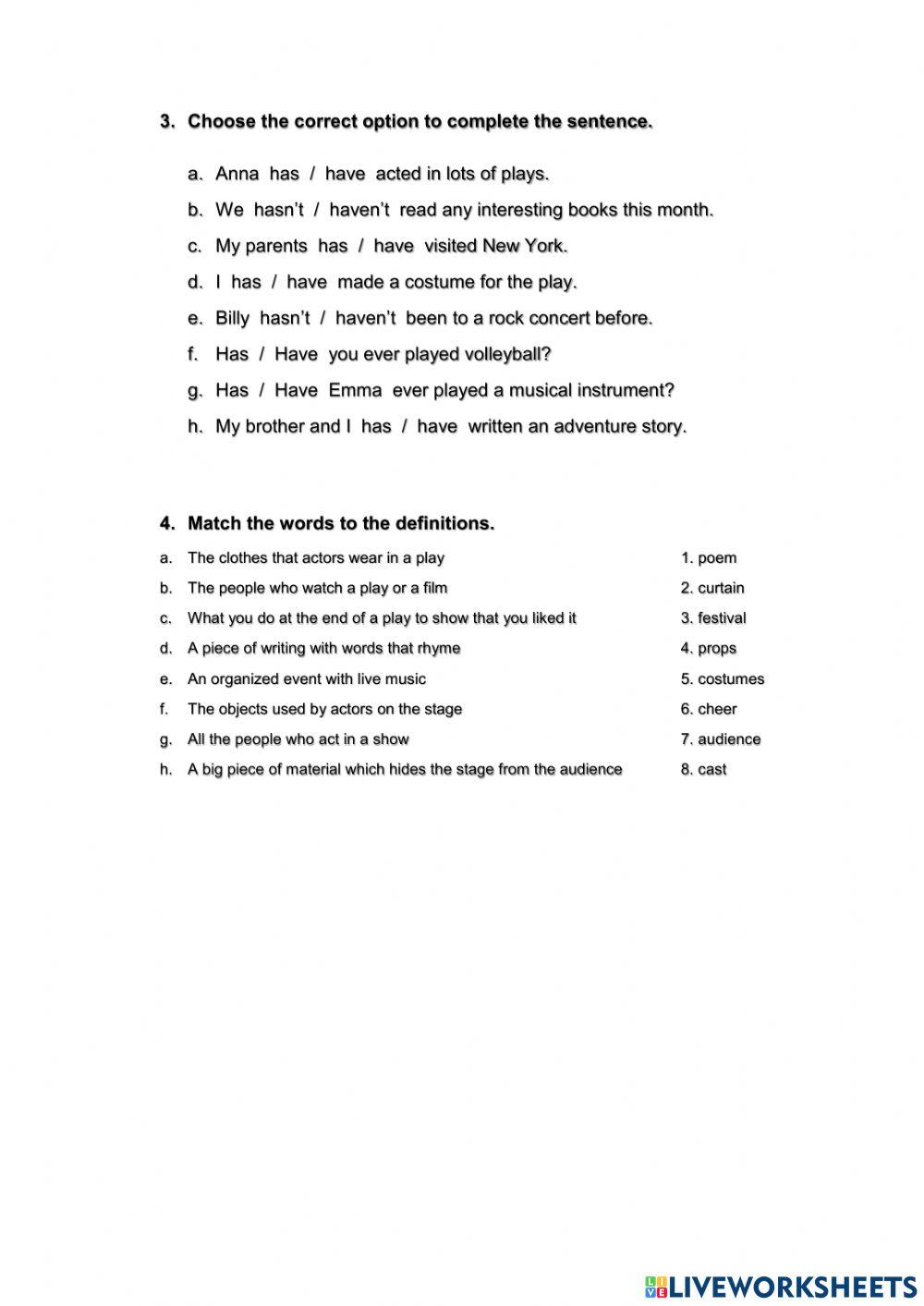 Theatre vocab & present perfect