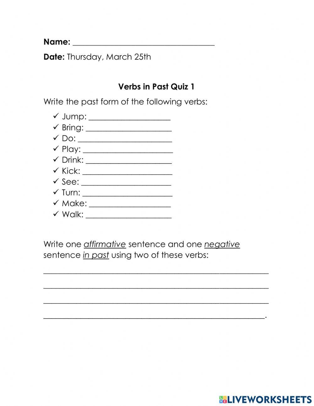 Regular and Irregular Verbs in Past