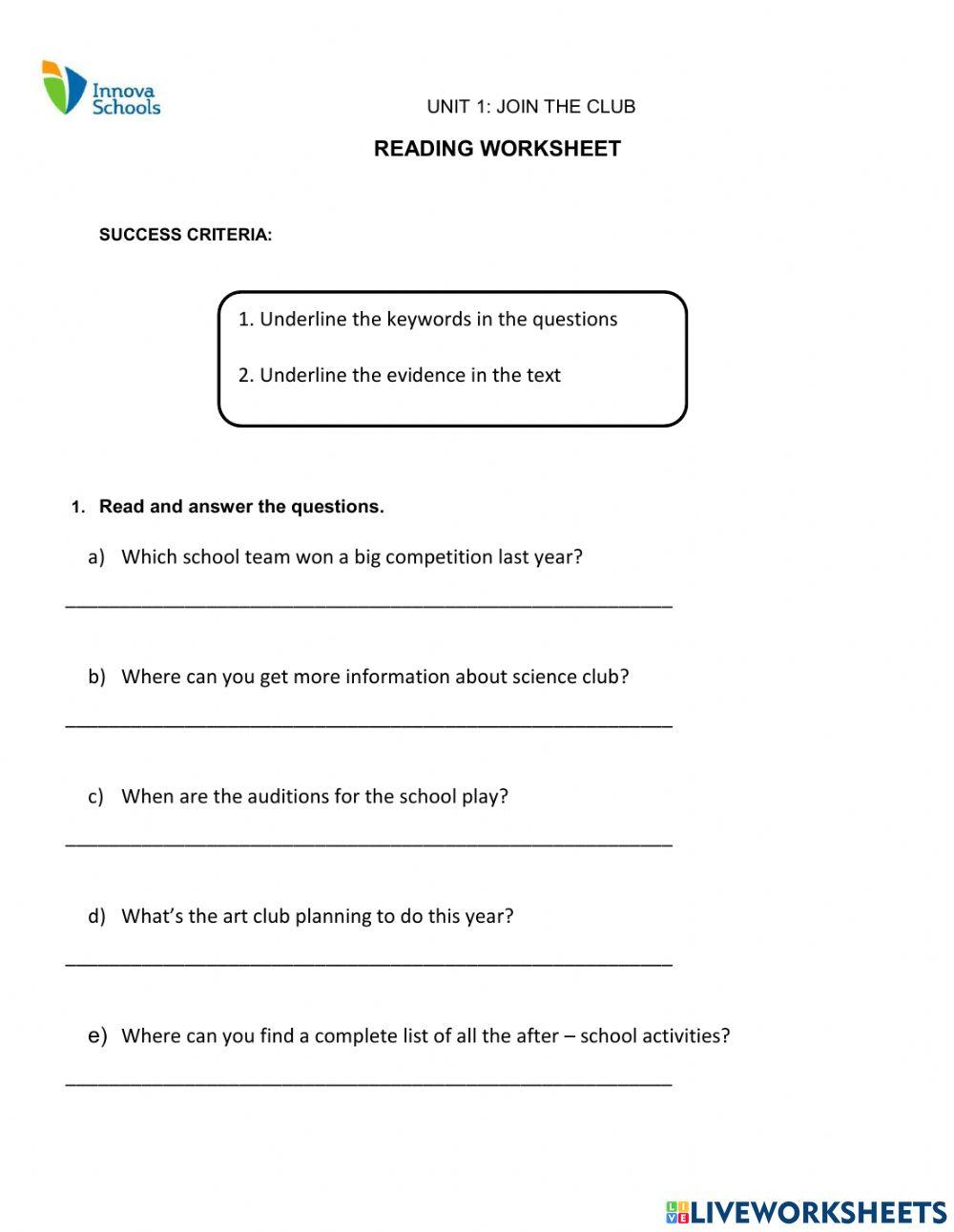 UNIT 1: JOIN THE CLUB