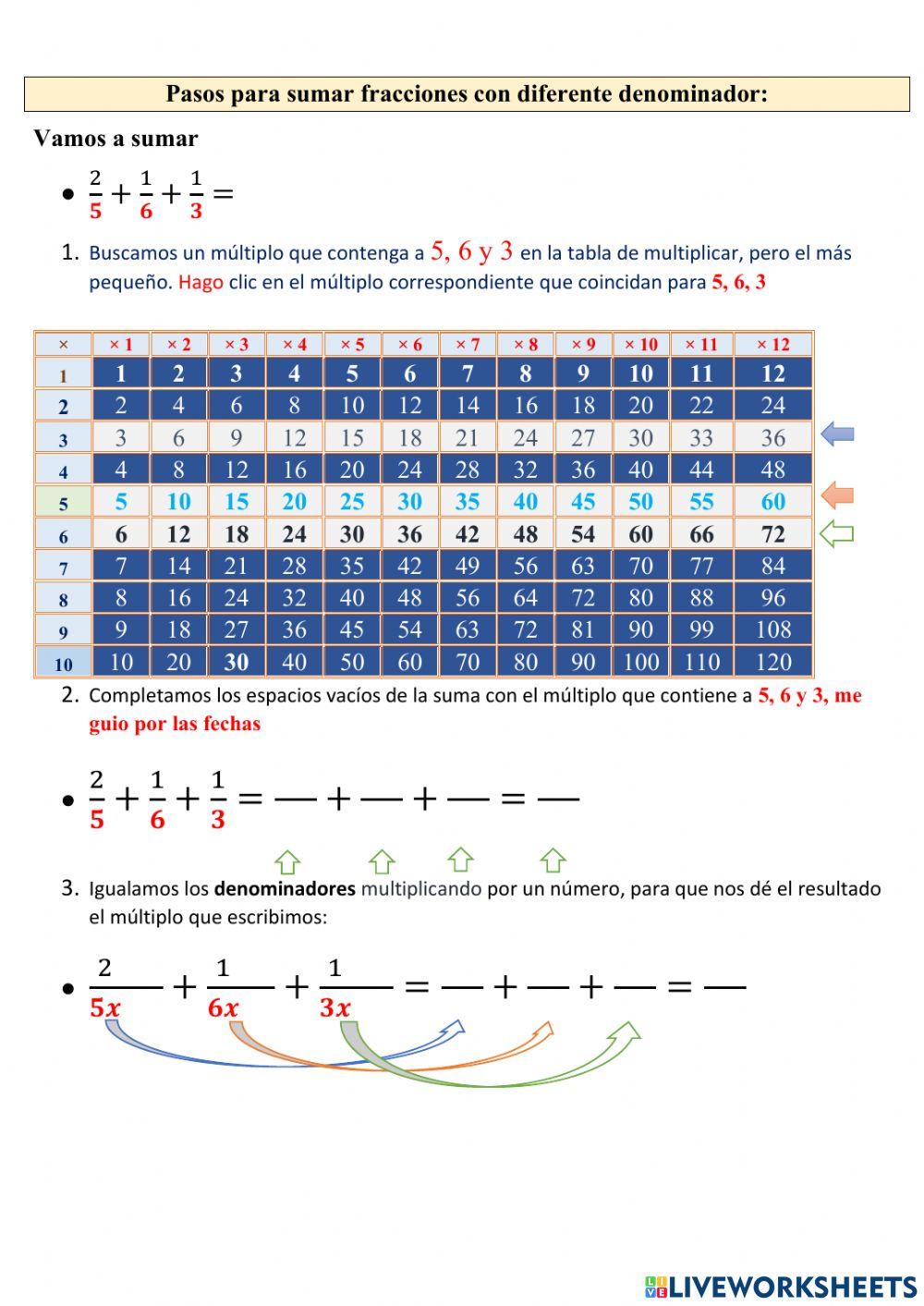 Suma de de fracciones heterogéneas