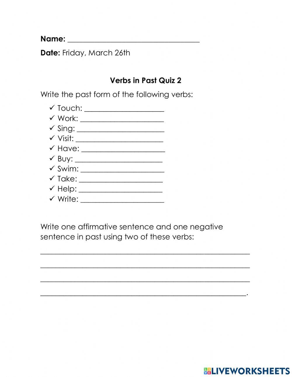 Regular and Irregular Verbs in Past