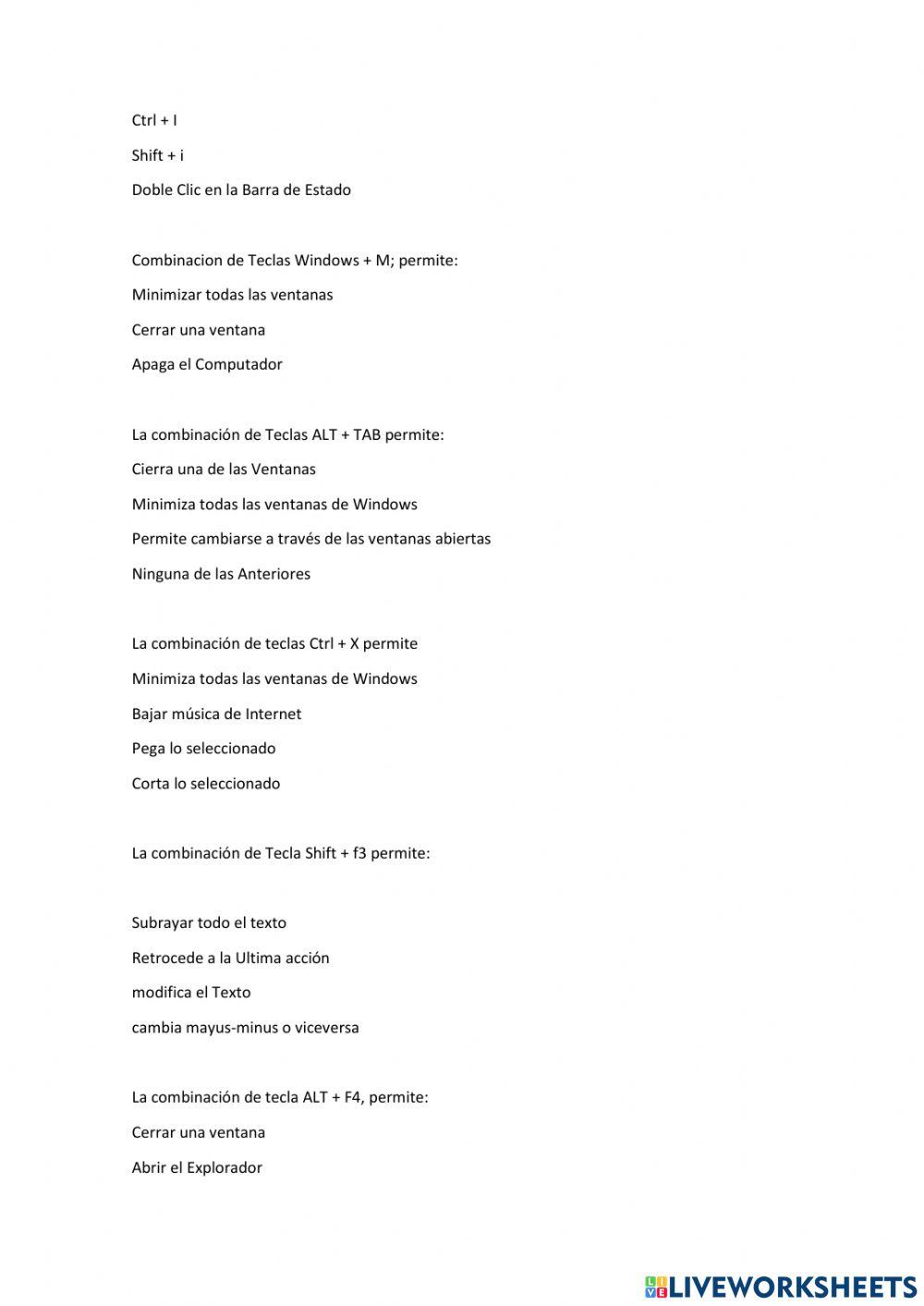 Combinacion de teclas